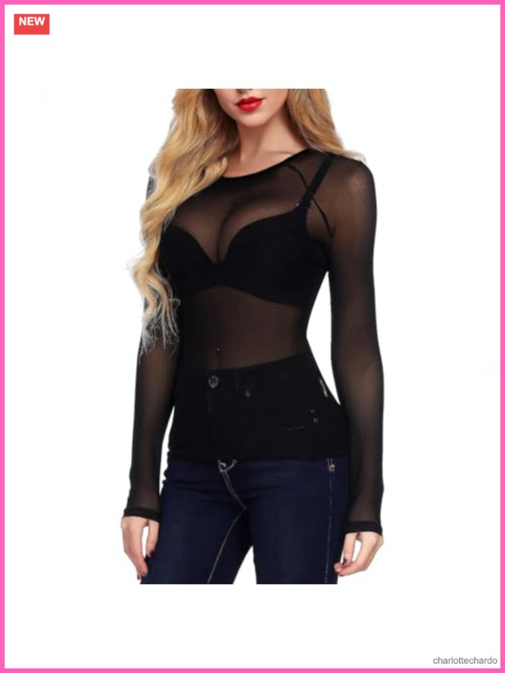 Sheer Mesh Fishnet Top for Women, Plus Size, Long Sleeve, Stretchy